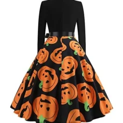 BTBDYDH Halloween Klänning Retro Långärmad V-ringad Klänning Utsvängd Vintage Hepburn Klänningar Pumpa Fladdermus Häxa Tryckt Cosplay Party Kostym Cocktail M | Fyndiq><noscript><img width=