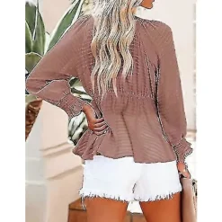 Bxhd Dam Långärmad Bohemisk Skjorta Djup V-ringning Knyt Detalj Peplum Blusar Toppar Jp> Smink