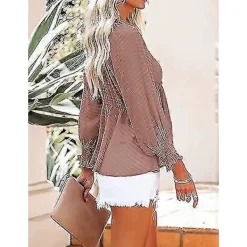 Bxhd Dam Långärmad Bohemisk Skjorta Djup V-ringning Knyt Detalj Peplum Blusar Toppar Jp><noscript><img width=