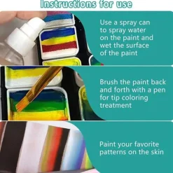 [CA] Ansiktsmålningskit 1-Stroke 12 Delad Kakpalett, Vattenaktiverad Kroppsmålningssats med 3 Borstar 2 Svampar><noscript><img width=