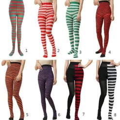 [CA] Cosplay Kostym Tights Leggings Strumpbyxor Jul Halloween Randiga Tights Röd och svart> Tillbehör