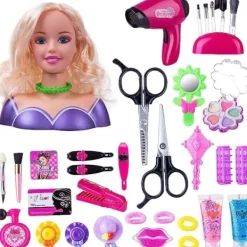 [CA] Hårstyling- och sminkhuvud, 35 delar smink- och hårtillbehör för barn, frisördocka sminkleksak liten flicka szq> Smink