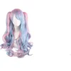 [CA] Lolita Lång Lockig Clip-On Hästsvans Cosplay Peruk, Dubbel Hästsvans Tiger Clip Lång Lockig Peruk (rosa/blå/blond), wz-1352 (FMY)> Peruker