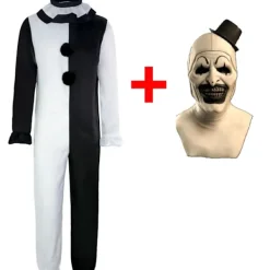CGMGTSN Vuxna Terrifier 2 Art the Clown Cosplay Kostym Jumpsuit Hatt Outfits Halloween Karneval Kostym V Kostym och Mask_max XXL><noscript><img width=