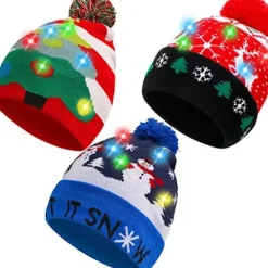Holocky Christmas Santa Snowman Led Stickad Cap Beanie Hat> Huvudbonader