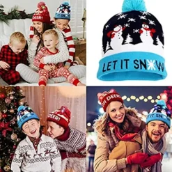 Holocky Christmas Santa Snowman Led Stickad Cap Beanie Hat><noscript><img width=