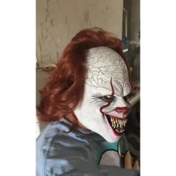 Clownmask i Latex, Skräck Cosplay Rekvisita Halloween Vuxen><noscript><img width=