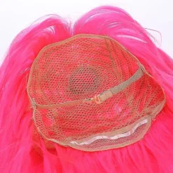 70cm Long Curly Wig With Free Wig Cap Comb Women Cosplay Costume Anime Party Bang Full Wig Rose Red> Peruker