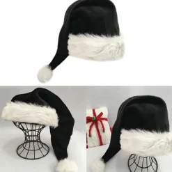 75cm Vuxen Barn Svart Plysch Lång Julhatt Juldräkt Pompom Jultomte Mössa Festival Party Tillbehör Gåvor><noscript><img width=