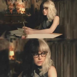 Cos Peruk för Kvinnor Svart och Vit Häxa Cruella Högtemperatur Silkesnät Knapp Kort Lockig Yin-yang Huvud 45cm><noscript><img width=