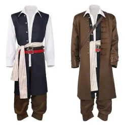 KOOLYOU Cosdaddy Captain Jack Sparrow Cosplay Kostym Kappa Jacka Vuxen Hatt Peruk Kostymer Halloween Carnival Kostym XXL T1> Dräkter