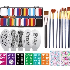 Cosplay ansiktsmålningssats för barnfest och semestersminkning med schablonpalett> Smink