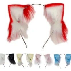 Cosplay Kitten Hårbåge Päls Kattöron Huvudband Påskfest Djur Huvudbonad（Vinfärgad）><noscript><img width=