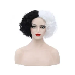 unbranded Cosplay Peruk Fluffig Svart Vit Högtemperatur Fiber Värmebeständig Bekväm Kort Curly Wave Witch Peruk för Halloween - Svart Vit> Peruker