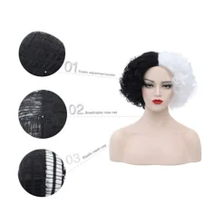 unbranded Cosplay Peruk Fluffig Svart Vit Högtemperatur Fiber Värmebeständig Bekväm Kort Curly Wave Witch Peruk för Halloween - Svart Vit><noscript><img width=