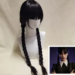 Cosplay Peruk Lång Svart Flätor Hår Peruk med lugg><noscript><img width=