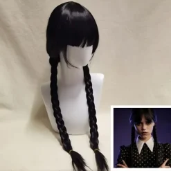 Cosplay Peruk Lång Svart Flätor Hår Peruk med lugg><noscript><img width=