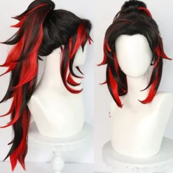 Cosplay-peruk Demon Slayer Kimetsu No Yaiba Tsugikuni Yoriichi Svart Röd><noscript><img width=