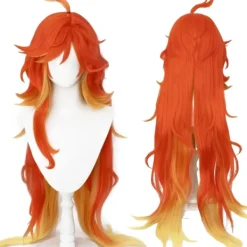 Cosplay-peruk Genshin Impact Mavuika Peruk Anime Kostym Långt Orange Vågigt Hår med Lugg för Kvinnor Halloween Familjefest> Peruker
