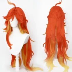 Cosplay-peruk Genshin Impact Mavuika Peruk Anime Kostym Långt Orange Vågigt Hår med Lugg för Kvinnor Halloween Familjefest><noscript><img width=