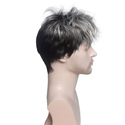 Creamily Men Grå Peruk Kort lager Grå Blandad Svart Naturlig Syntetisk Halloween Cosplay Kostym Peruker för män><noscript><img width=