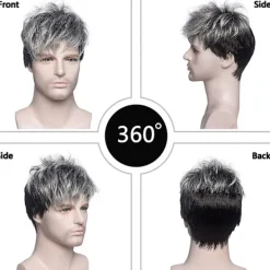 Creamily Men Grå Peruk Kort lager Grå Blandad Svart Naturlig Syntetisk Halloween Cosplay Kostym Peruker för män><noscript><img width=