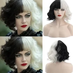 Cruella De Vil Peruk Dam Cosplay Lockigt Hår Kort Vågiga Peruker><noscript><img width=