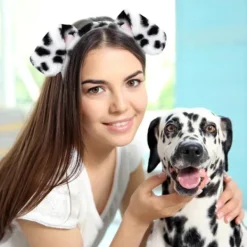 Heyone Dalmatiner hundöron pannband - 4-pack valpöron pannband fluffigt pannband vuxna barn dalmatiner kostym för smink tvätt ansikte> Huvudbonader