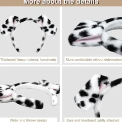 Heyone Dalmatiner hundöron pannband - 4-pack valpöron pannband fluffigt pannband vuxna barn dalmatiner kostym för smink tvätt ansikte><noscript><img width=
