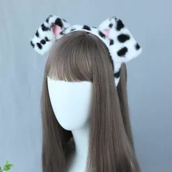Dalmatinska hundöron Pannband - Puppy Ears Pannband Fluffig kostym Vuxen Barn Dalmatiner Klä upp för Halloween Hundfest Cosplay><noscript><img width=