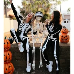 Dam Halloween Skelettdräkt - Bekväm och Enkel Vuxen Jumpsuit Bodysuit - Fram- och Baktryck med Blixtlås.><noscript><img width=
