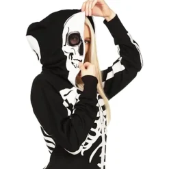 Dam Halloween Skelettdräkt - Bekväm och Enkel Vuxen Jumpsuit Bodysuit - Fram- och Baktryck med Blixtlås.><noscript><img width=