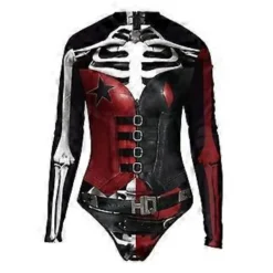 Dam Harley Quinn Cosplay Kostym Skalle Print En-Delad Baddräkt (L-XL)> Dräkter