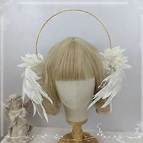 Dam Mary Halos Kronor Pannband Ängelvinge Tiara Håraccessoarer Gudinna Huvudstycke Huvudbonad för Cosplay Vit Vit> Peruker