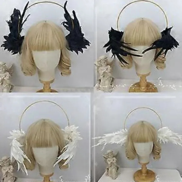 Dam Mary Halos Kronor Pannband Ängelvinge Tiara Håraccessoarer Gudinna Huvudstycke Huvudbonad för Cosplay Vit Vit> Peruker