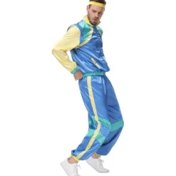 Dam- och Herr 80-tals Disco Träningsdräkt Vindjacka Byxor Hippie Kostymer Par Matchande Kläder Halloween Cosplay Kläder Blå S><noscript><img width=
