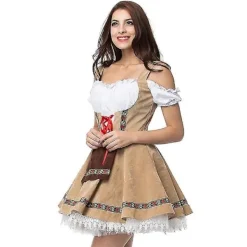 Dam Oktoberfest-dräkt Tyskland Bayersk ölserveringsflicka servitris Cosplay-parad Tavern Carnival Maskeradklänning Beige S> Dräkter