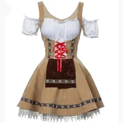 Dam Oktoberfest-dräkt Tyskland Bayersk ölserveringsflicka servitris Cosplay-parad Tavern Carnival Maskeradklänning Beige S><noscript><img width=