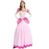 Dam Super Mario Peach Cosplay Kostym Rosa Prinsessklänning + Handskar + Huvudbonad Outfits Set Karnevalsfest S> Dräkter