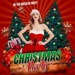 Damklänning i en storlek, jultomtedräkt, lyxig sammet, fru Santa-kostym, cosplay-outfit med tomteluva för flickor> Dräkter