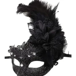 Dammask med fjädrar för maskerad, venetiansk Halloween, Mardi Gras, kostymfest, bal, maskerad> Masker