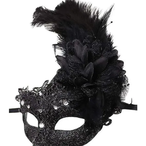 Dammask med fjädrar för maskerad, venetiansk Halloween, Mardi Gras, kostymfest, bal, maskerad> Masker