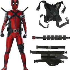 Deadpool Cosplay Kostym Vuxen Anime Superhjälte Dräkt med Hatt Tillbehör [JUN] 140><noscript><img width=