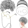 7-delad Gammal Dam Cosplay-set Gammal Dam Peruk Mormorsdräkt Set Grå Lockig Mormorsperuk Perukmössa Glasögon Ögonbrynkedjor Pärlhalsband Armband> Tillbehör
