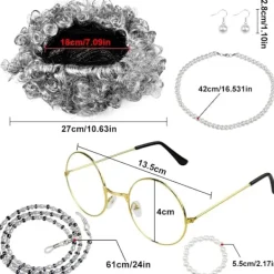 7-delad Gammal Dam Cosplay-set Gammal Dam Peruk Mormorsdräkt Set Grå Lockig Mormorsperuk Perukmössa Glasögon Ögonbrynkedjor Pärlhalsband Armband> Tillbehör