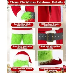 7-delad Grinch-dräkt för julcosplay, vuxen tomtekostymset + A-Perfet 7PCS komplett klädset 7PCS komplett klädset L><noscript><img width=