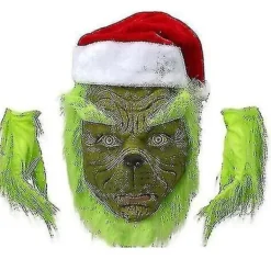 7-delad Grinch-kostym för julcosplay, vuxen Santa Claus-kostymset + mask A-WELLNGS Mask endast XL><noscript><img width=