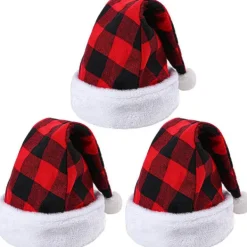 3-delad Julhatt Rutiga Julhattar Lyxig Plyschhatt för Julkostymfester och Julaktiviteter> Huvudbonader