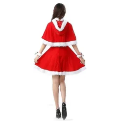 unbranded 3-delad Jultomte-kostym för kvinnor, Jultomtedräkt, Festdräkt med klänning, sjal, konstgjord pälsarmband, present till nyårsfest><noscript><img width=