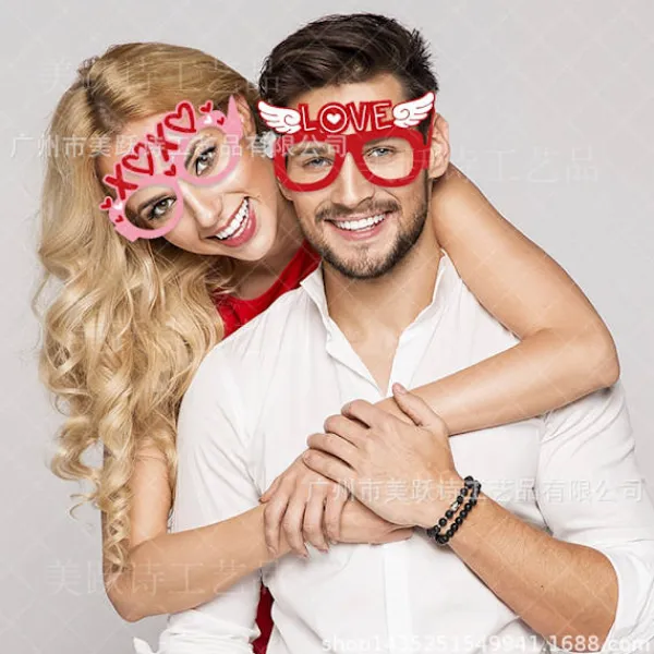 6-delade Alla hjärtans dag festdekoration papper kärleksglasögon> Tillbehör